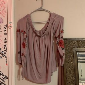 AMERICAN EAGLE EMBROIDERED TOP OFF THE SHOULDER